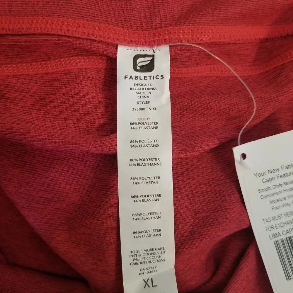 Fabletics LIMA Capri XL Red Stretch Leggings Athleisure‎ Athletic NWT Yoga